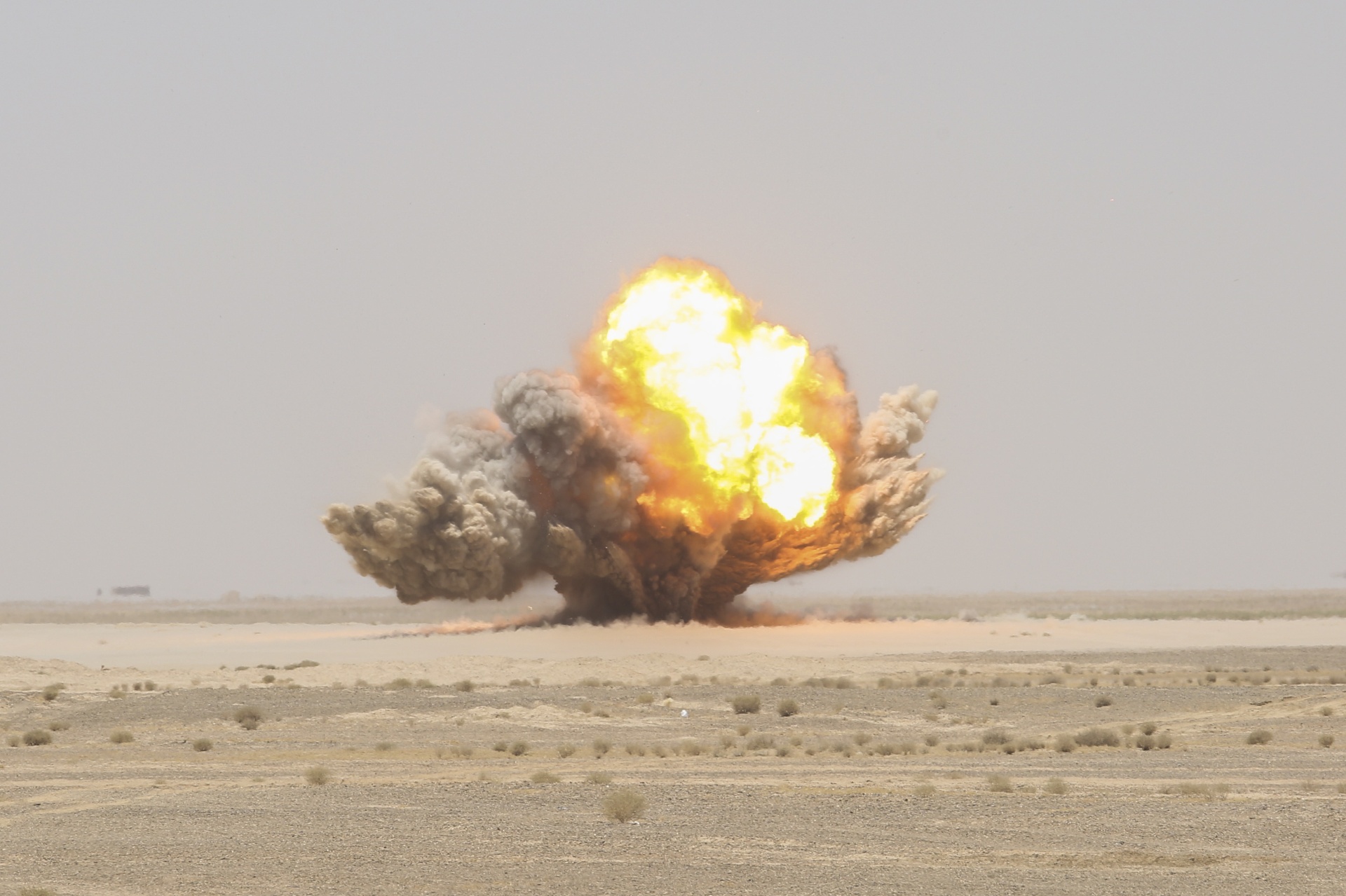 Single blast in a UAE-style desert landscape
