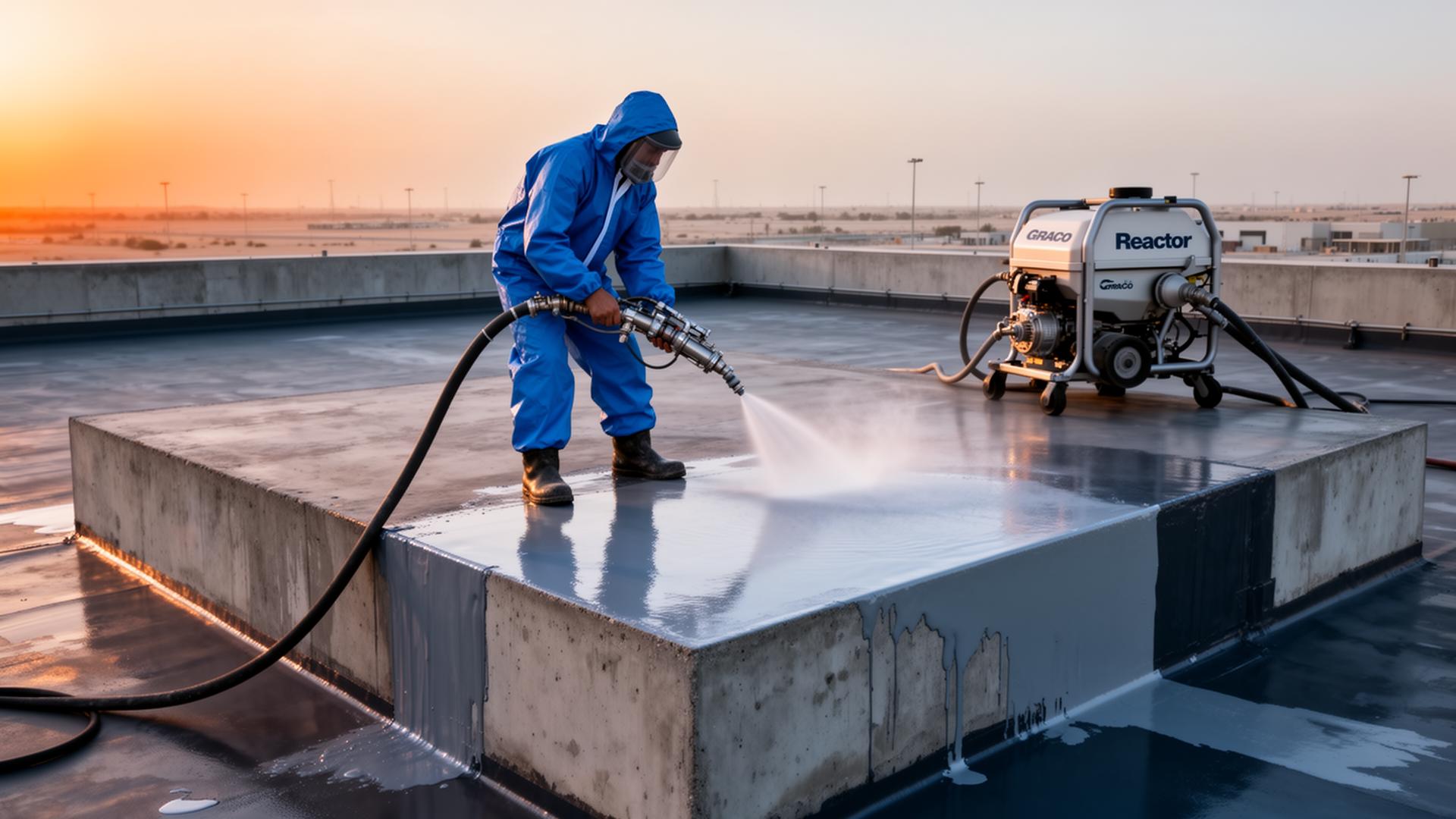 Polyurea spray membrane on an exterior structure