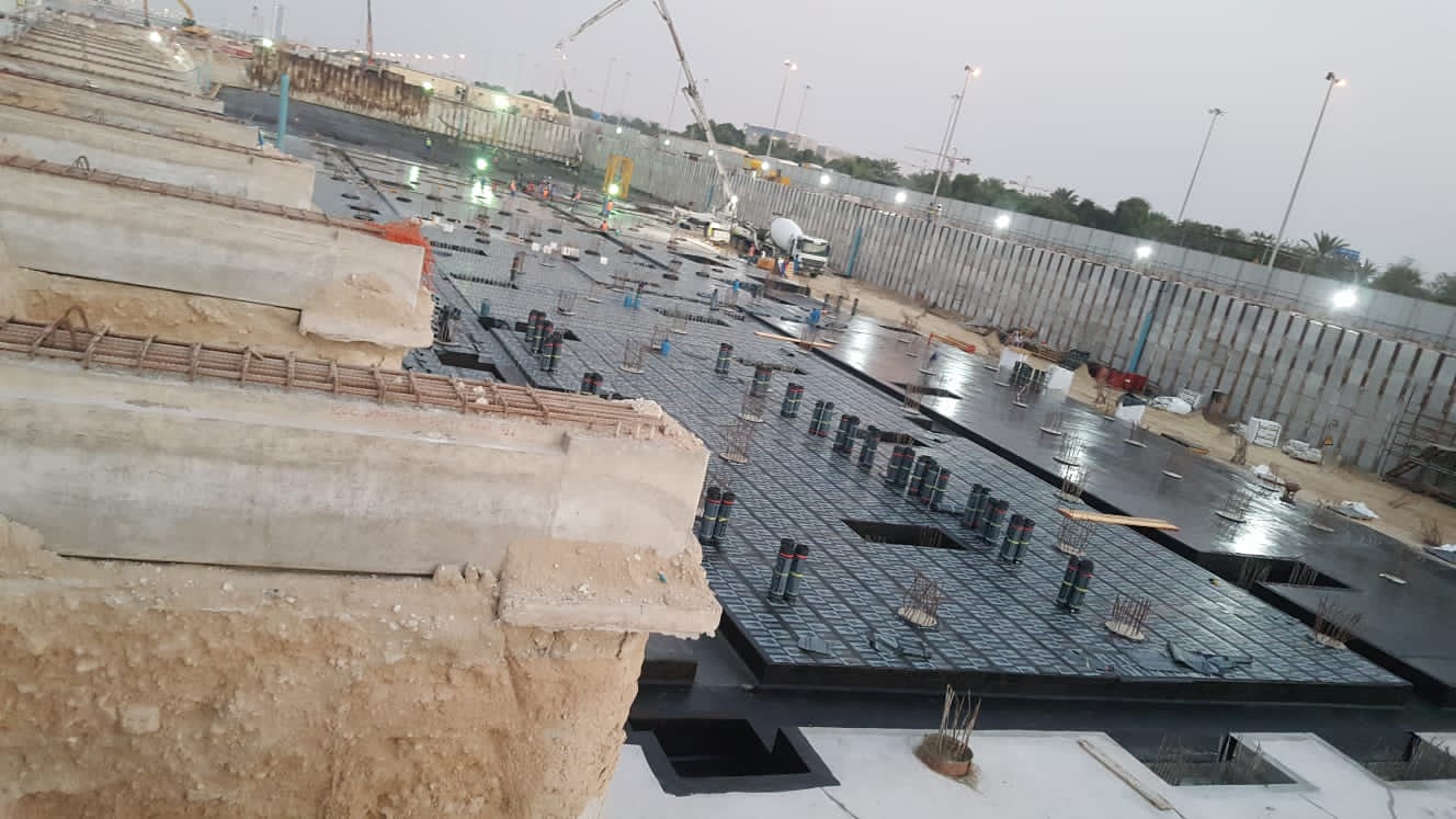 Polyurea spray membrane on an exterior structure