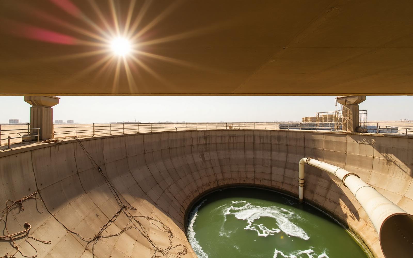 UAE concrete water reservoir under harsh desert sun